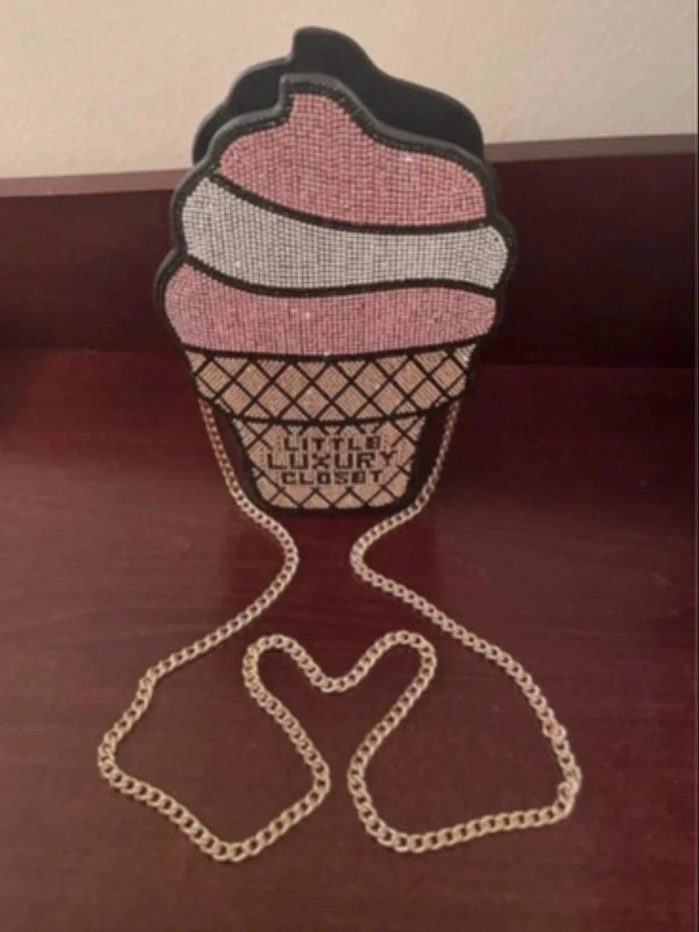 Sequin Ice Cream Cone Crossbody Bag - Pink & Gold